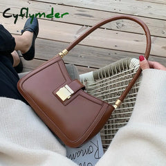 Cyflymder Solid Color Pu Leather Shoulder Bags For Women Hit Lock Handbags Small Travel Hand Bag