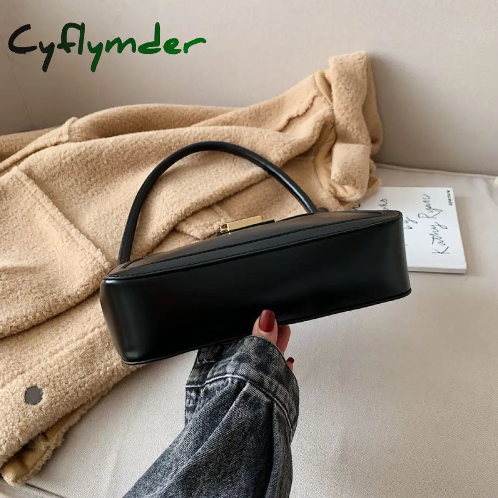 Cyflymder Solid Color Pu Leather Shoulder Bags For Women Hit Lock Handbags Small Travel Hand Bag