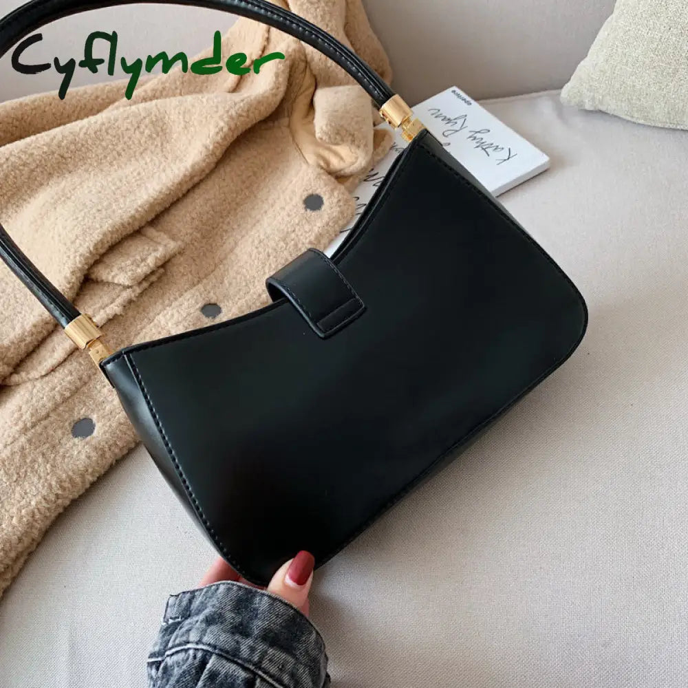 Cyflymder Solid Color Pu Leather Shoulder Bags For Women Hit Lock Handbags Small Travel Hand Bag