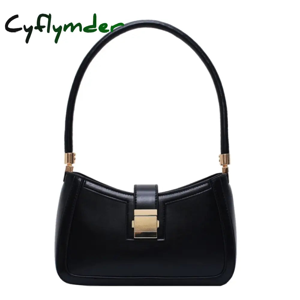 Cyflymder Solid Color Pu Leather Shoulder Bags For Women Hit Lock Handbags Small Travel Hand Bag