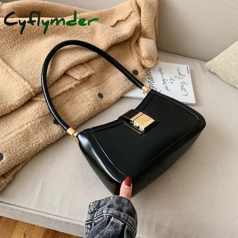 Cyflymder Solid Color Pu Leather Shoulder Bags For Women Hit Lock Handbags Small Travel Hand Bag