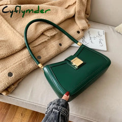 Cyflymder Solid Color Pu Leather Shoulder Bags For Women Hit Lock Handbags Small Travel Hand Bag