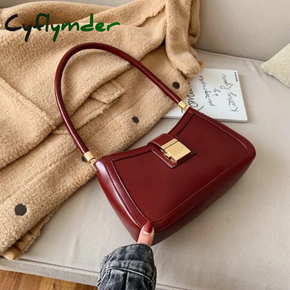 Cyflymder Solid Color Pu Leather Shoulder Bags For Women Hit Lock Handbags Small Travel Hand Bag