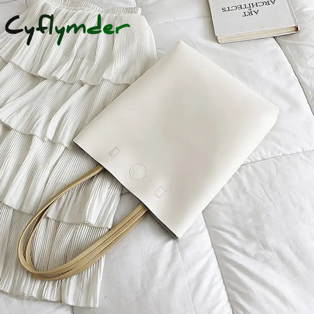 Cyflymder Solid Color Pu Leather Tote Crossbody Bag For Women Large Capacity Fashion Simple