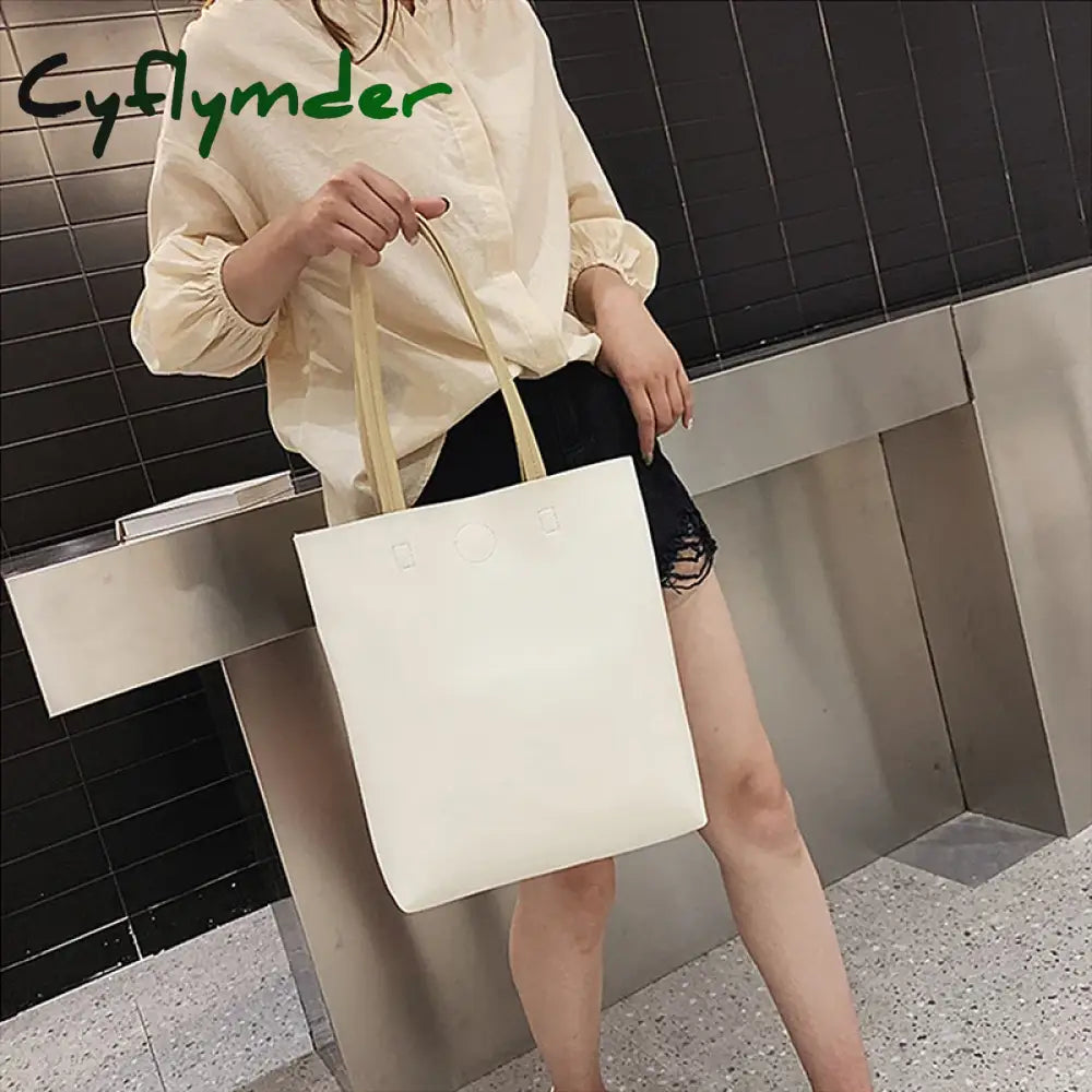 Cyflymder Solid Color Pu Leather Tote Crossbody Bag For Women Large Capacity Fashion Simple