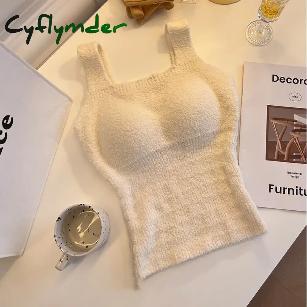 Cyflymder Solid Color Slim Fashion Soft Autumn Winter Women Undershirt Warm Vest With Bra Lambswool