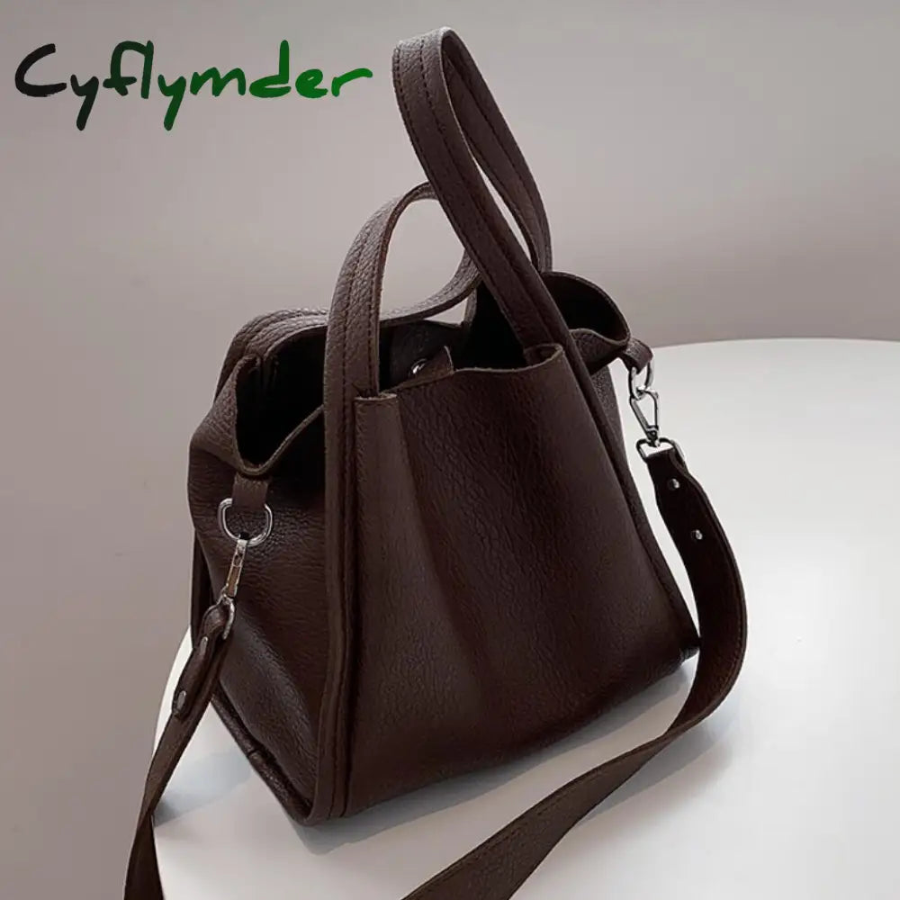 Cyflymder Solid Color Tote Bucket Bag Fashion New High Quality Pu Leather Women’s Designer