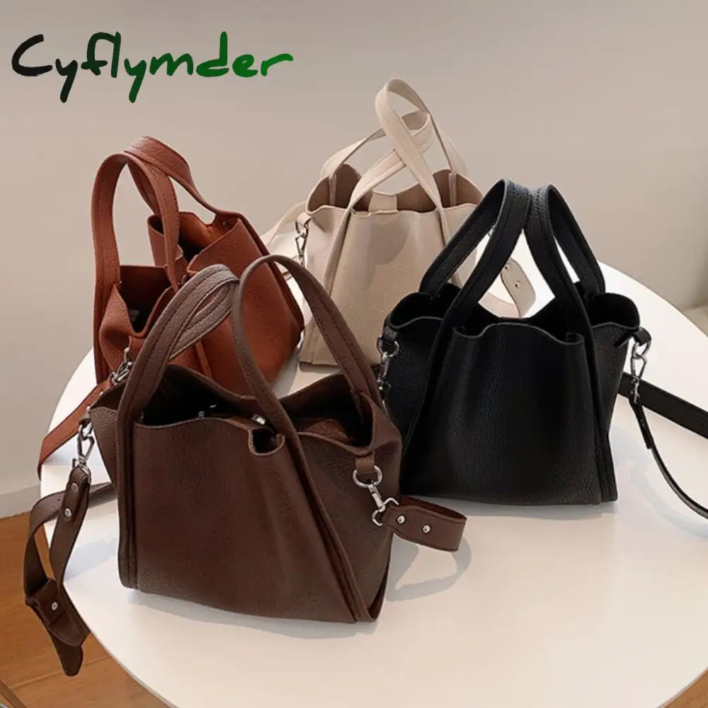Cyflymder Solid Color Tote Bucket Bag Fashion New High Quality Pu Leather Women’s Designer