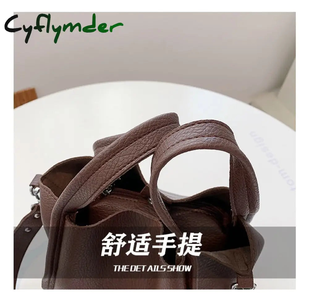 Cyflymder Solid Color Tote Bucket Bag Fashion New High Quality Pu Leather Women’s Designer