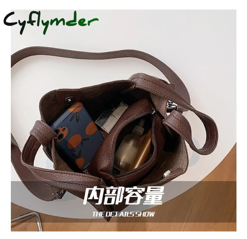 Cyflymder Solid Color Tote Bucket Bag Fashion New High Quality Pu Leather Women’s Designer