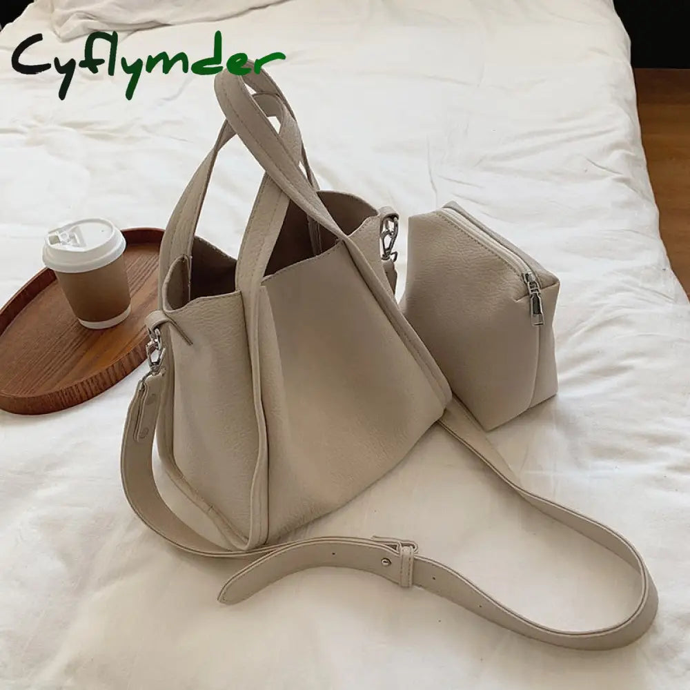 Cyflymder Solid Color Tote Bucket Bag Fashion New High Quality Pu Leather Women’s Designer