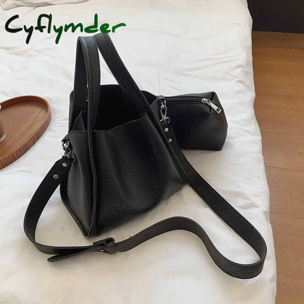 Cyflymder Solid Color Tote Bucket Bag Fashion New High Quality Pu Leather Women’s Designer