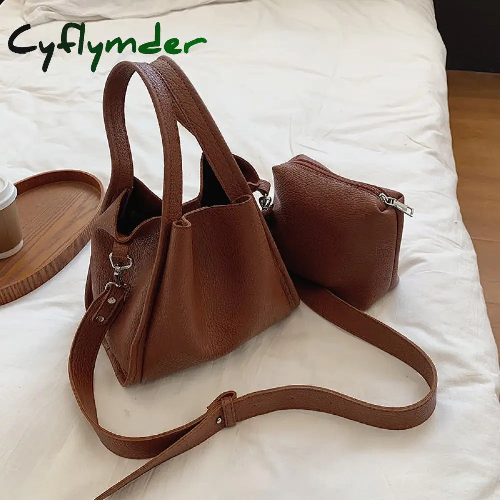 Cyflymder Solid Color Tote Bucket Bag Fashion New High Quality Pu Leather Women’s Designer