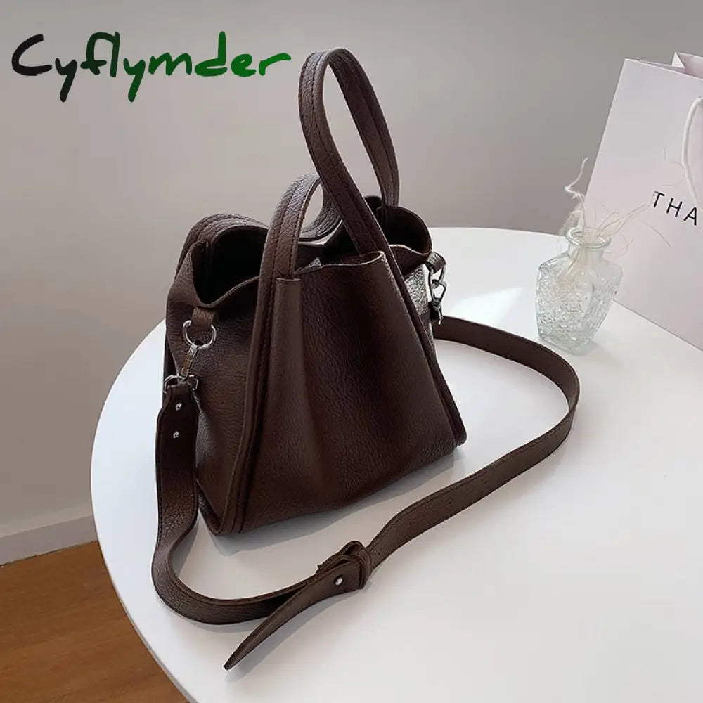 Cyflymder Solid Color Tote Bucket Bag Fashion New High Quality Pu Leather Women’s Designer