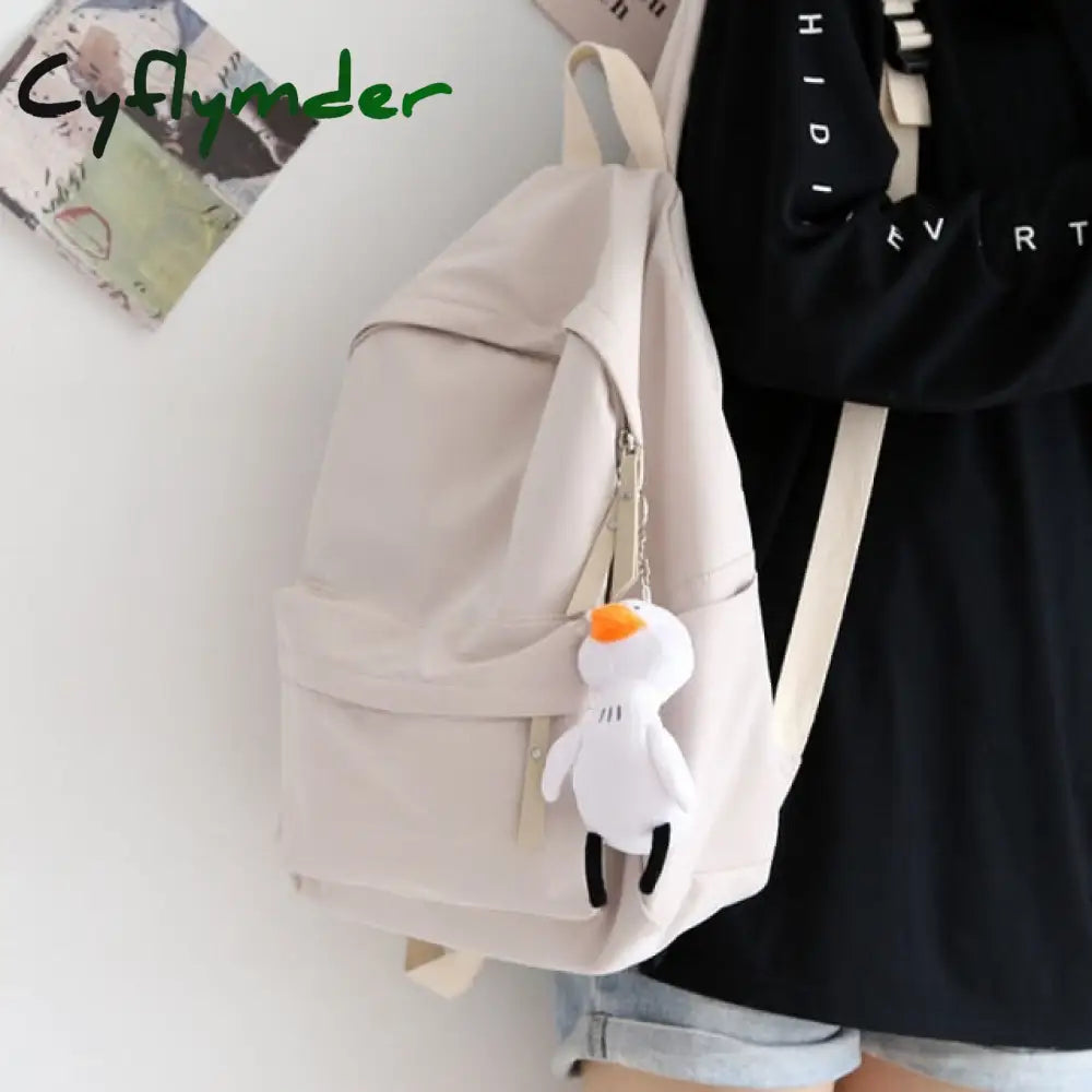 Cyflymder Solid Color Versatile Backpack Female Korean Harajuku Schoolbag Middle School Student