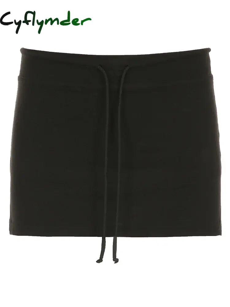 Cyflymder Solid Lace-up Mini Skirts Sexy American Retro Basic Vintage Casual Short Bottoms Basic Casual A-Line Knit