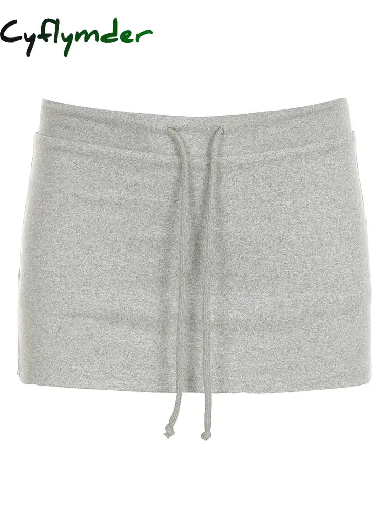 Cyflymder Solid Lace-up Mini Skirts Sexy American Retro Basic Vintage Casual Short Bottoms Basic Casual A-Line Knit