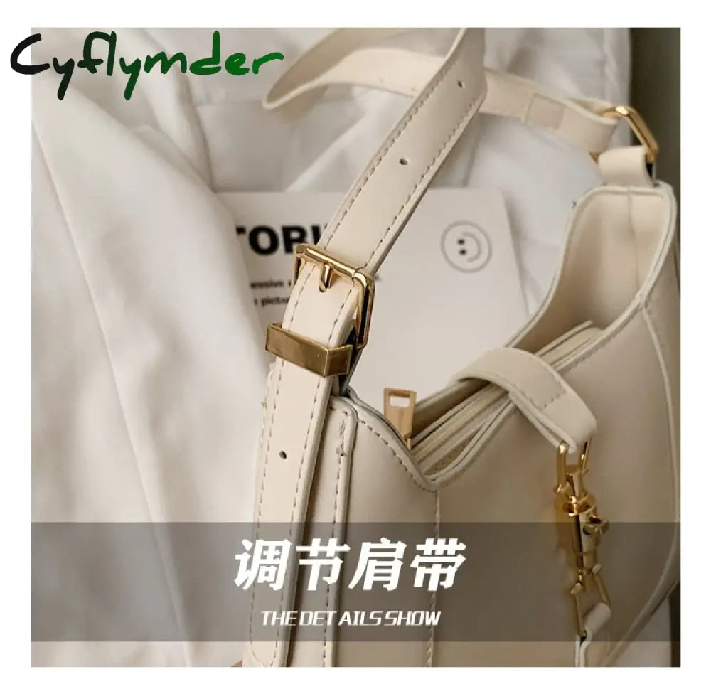 Cyflymder Solid Leather Hobos For Women Fahsion Shoulder Bag Girl Summer Button Hobo Sling Handbag