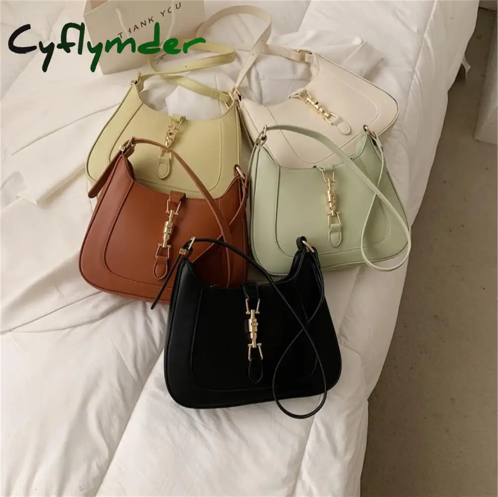 Cyflymder Solid Leather Hobos For Women Fahsion Shoulder Bag Girl Summer Button Hobo Sling Handbag