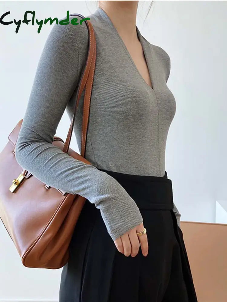 Cyflymder - Solid Long Sleeve Knit Top Tops