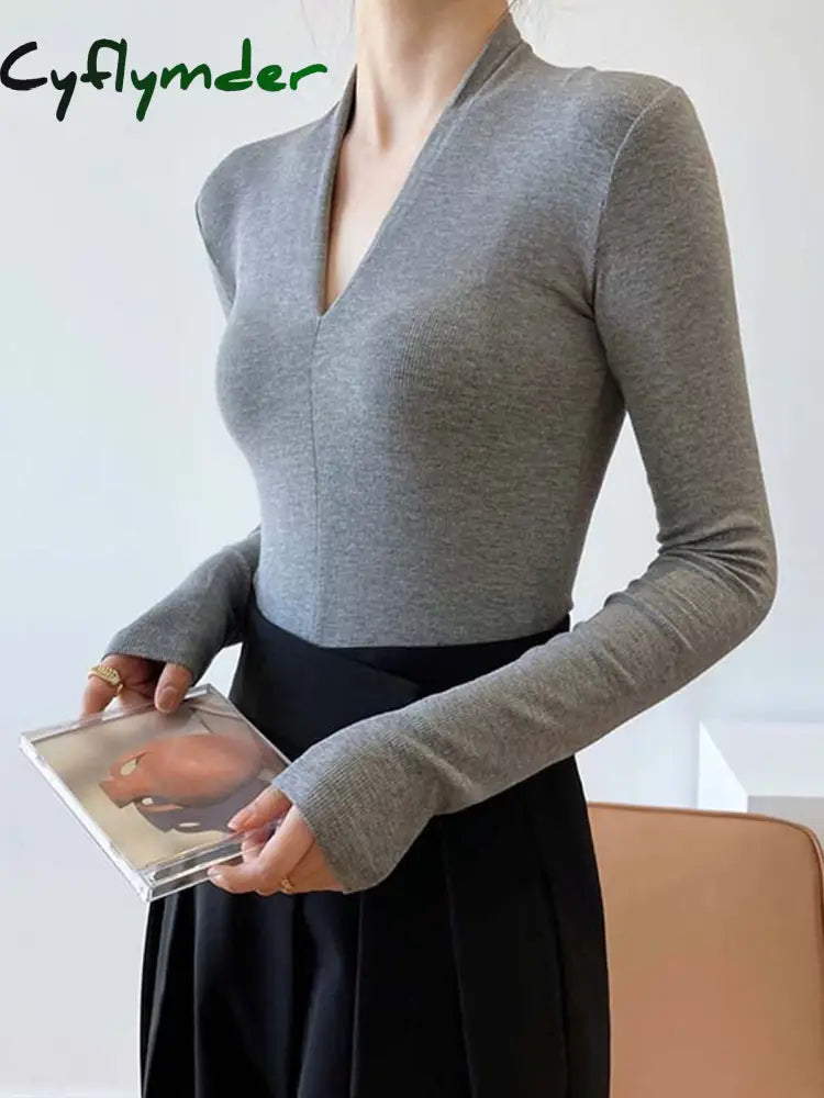 Cyflymder - Solid Long Sleeve Knit Top Tops