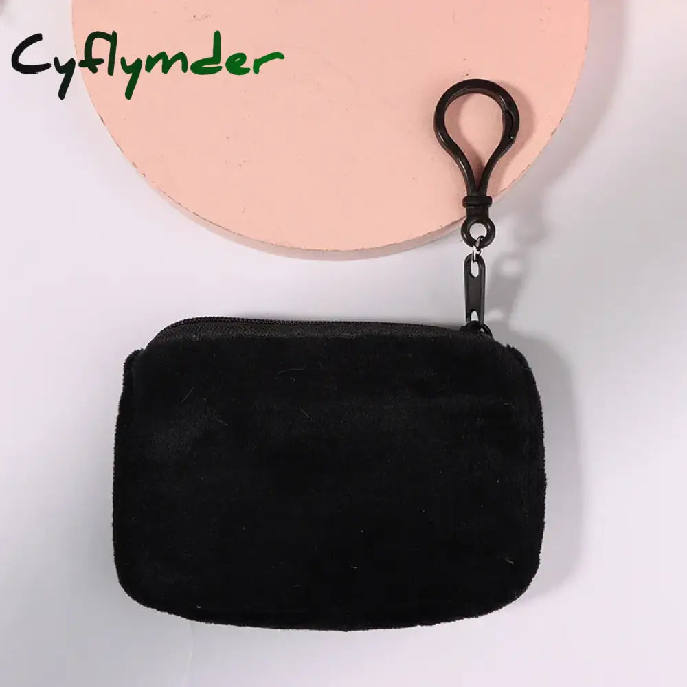 Cyflymder Solid Plush Coin Purse Women’s Cute Wallet ID Card Bag Keychain Minimalist Coin Bag Kawaii Wallets for Women