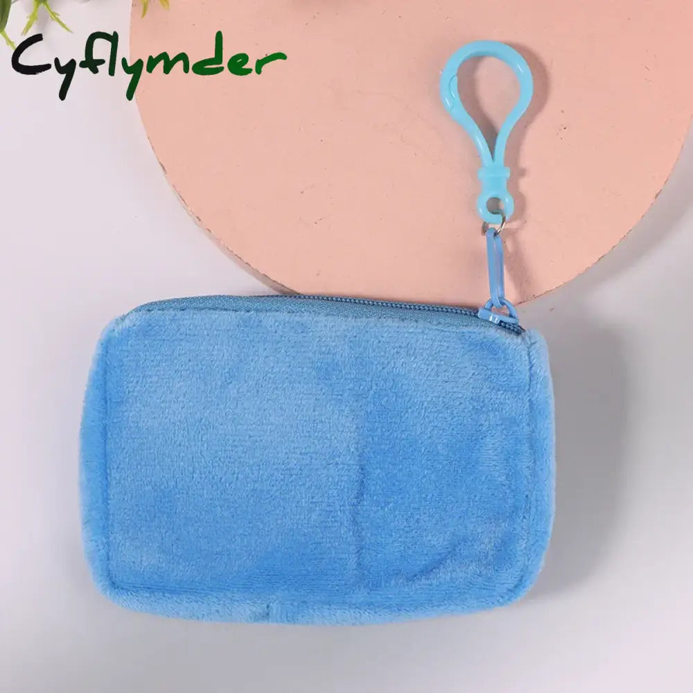 Cyflymder Solid Plush Coin Purse Women’s Cute Wallet ID Card Bag Keychain Minimalist Coin Bag Kawaii Wallets for Women