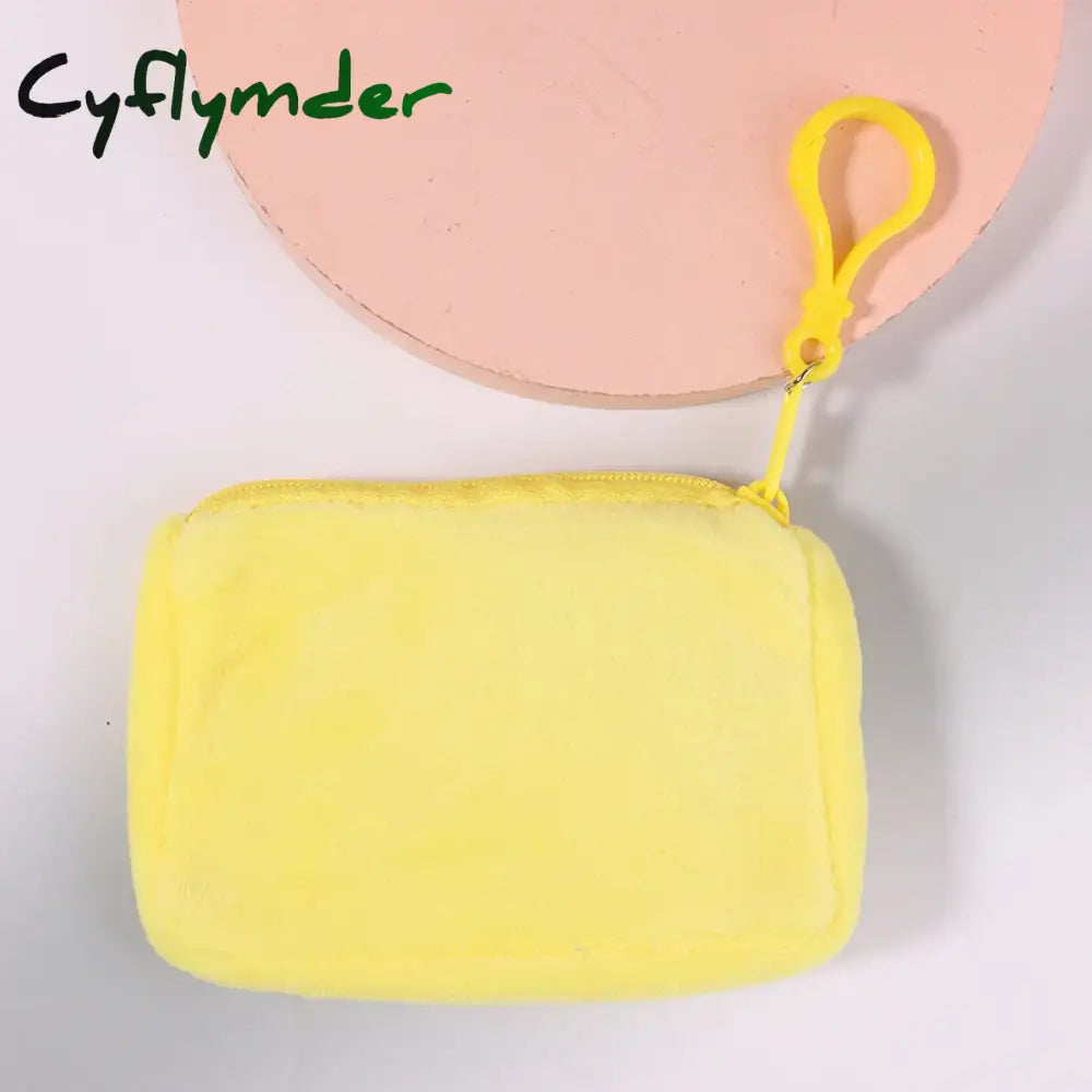 Cyflymder Solid Plush Coin Purse Women’s Cute Wallet ID Card Bag Keychain Minimalist Coin Bag Kawaii Wallets for Women