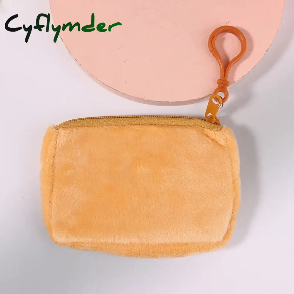Cyflymder Solid Plush Coin Purse Women’s Cute Wallet ID Card Bag Keychain Minimalist Coin Bag Kawaii Wallets for Women