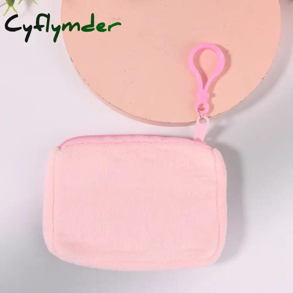 Cyflymder Solid Plush Coin Purse Women’s Cute Wallet ID Card Bag Keychain Minimalist Coin Bag Kawaii Wallets for Women