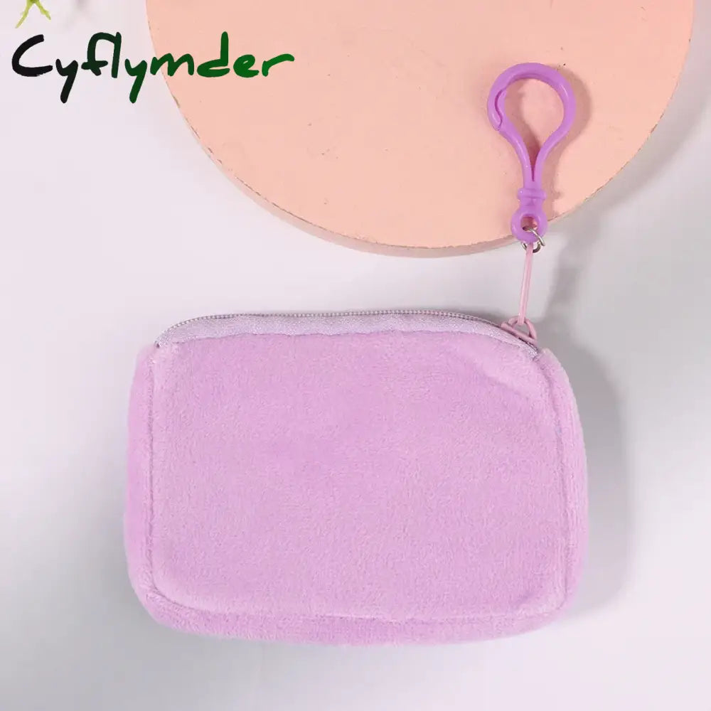 Cyflymder Solid Plush Coin Purse Women’s Cute Wallet ID Card Bag Keychain Minimalist Coin Bag Kawaii Wallets for Women