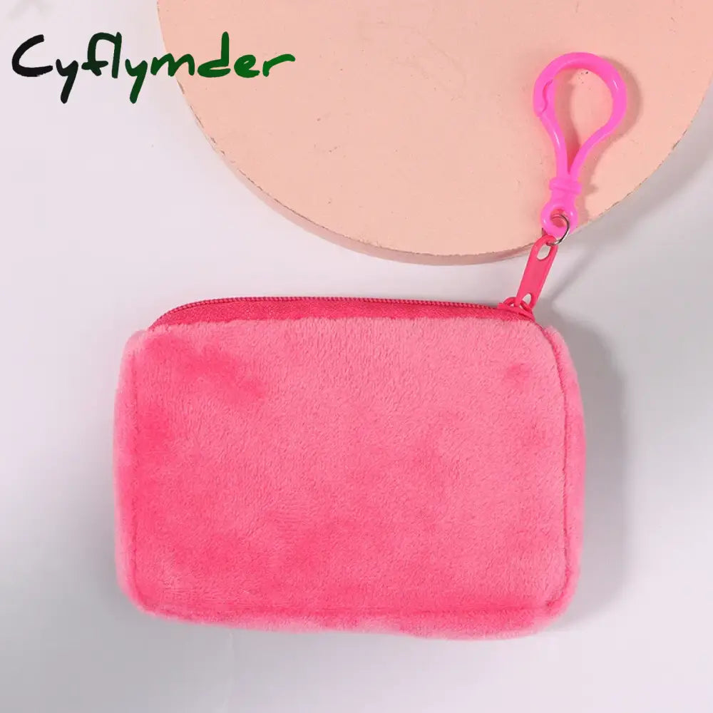 Cyflymder Solid Plush Coin Purse Women’s Cute Wallet ID Card Bag Keychain Minimalist Coin Bag Kawaii Wallets for Women
