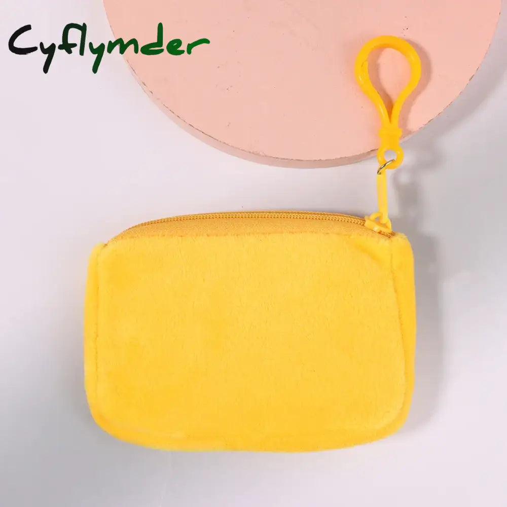 Cyflymder Solid Plush Coin Purse Women’s Cute Wallet ID Card Bag Keychain Minimalist Coin Bag Kawaii Wallets for Women