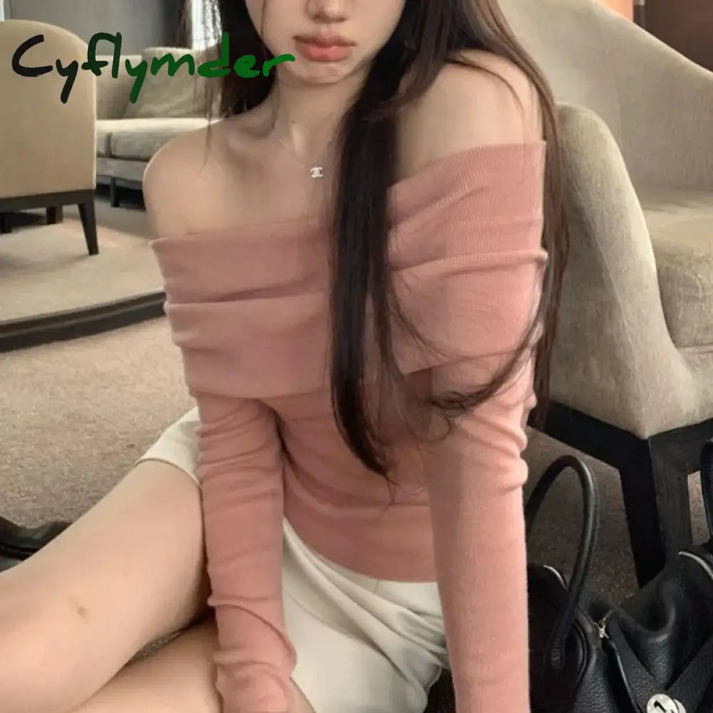 Cyflymder Solid Sexy Off Shoulder T-shirt Elegant Long Sleeve Tops Black Fashion Slim T Shirt Women Autumn Y2k Clothing