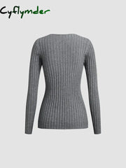 Cyflymder - Solid Textured V-Neck Knit Top Tops