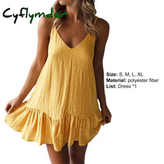 Cyflymder Spaghetti Strap Dresses Off Shoulder Women Summer Dress White Shift Ruffle Sexy Sundress