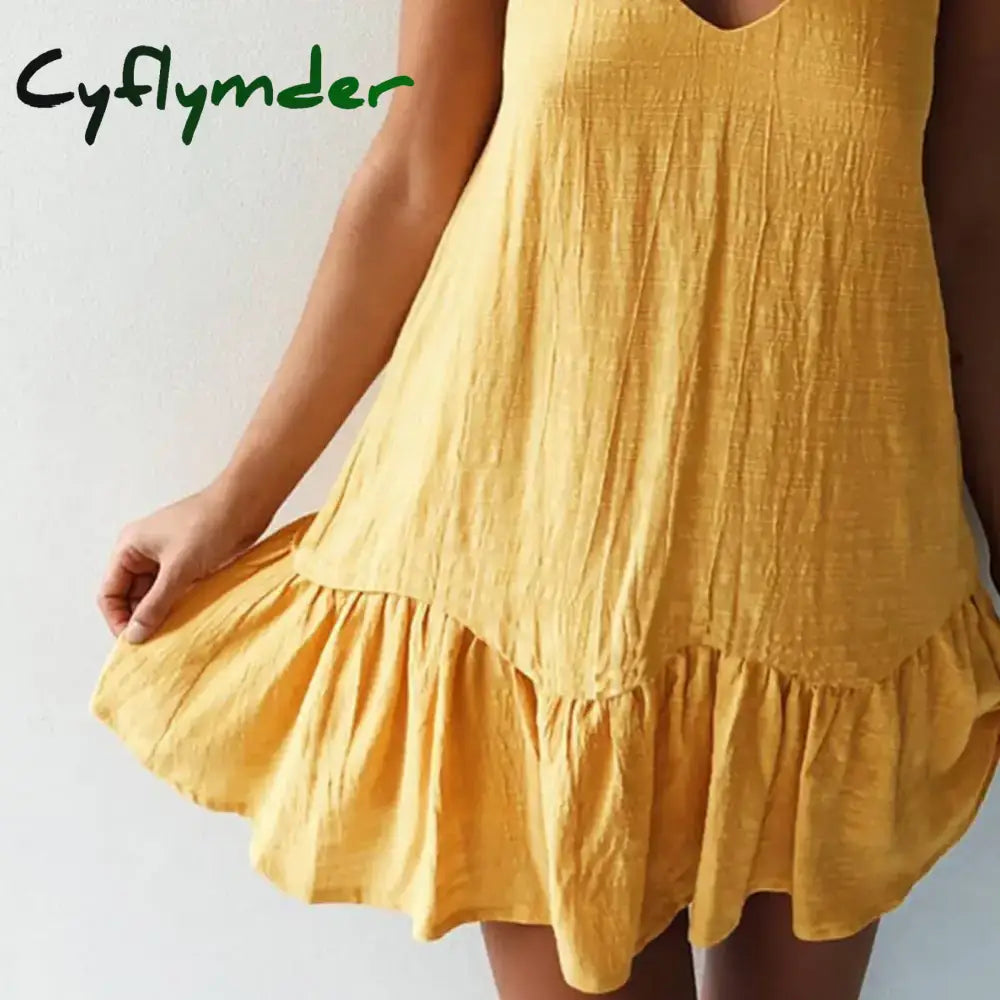 Cyflymder Spaghetti Strap Dresses Off Shoulder Women Summer Dress White Shift Ruffle Sexy Sundress