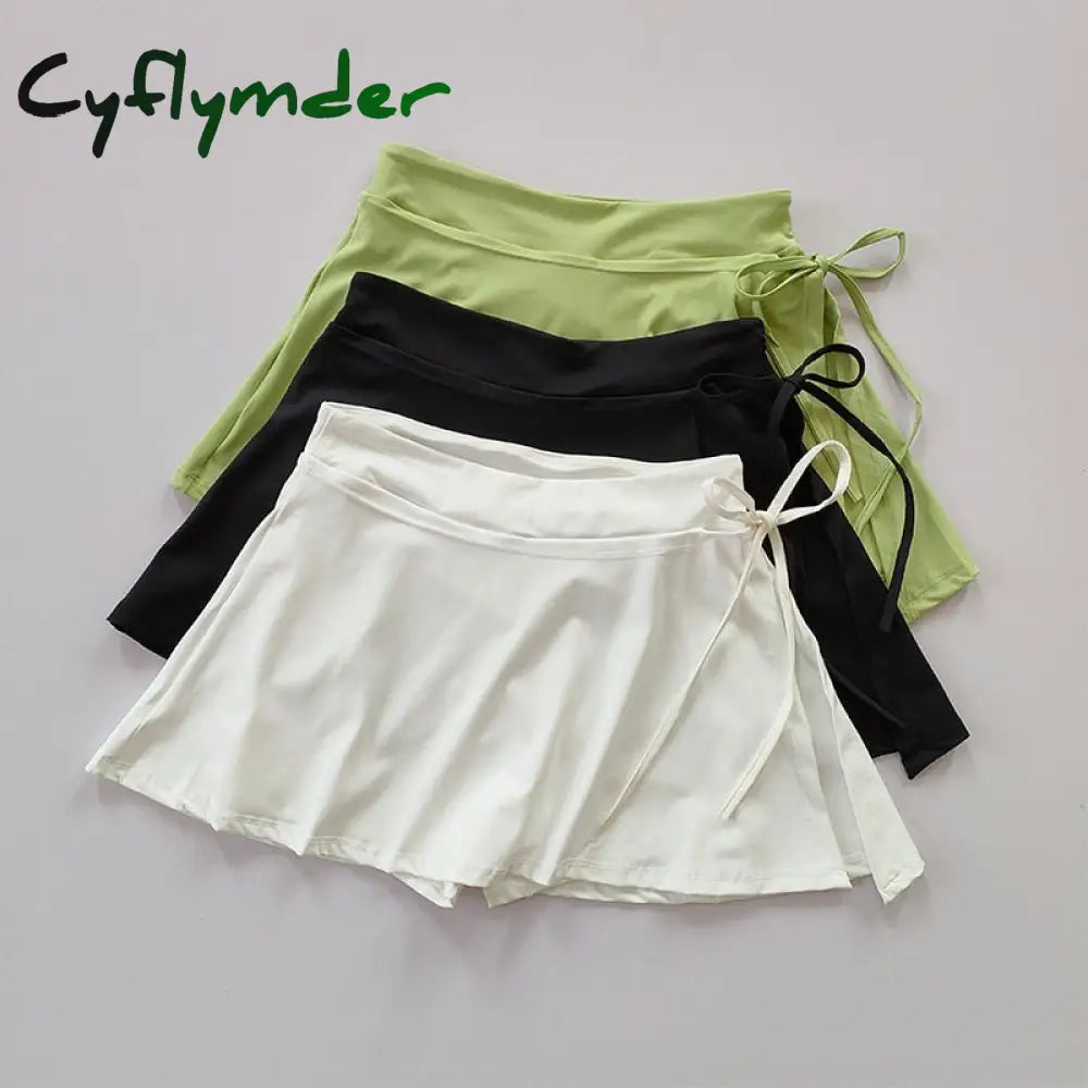 Cyflymder Sports Yoga Skirt Badminton Tennis Pants Half-Body Quick Drying Pocket Side Split Strap