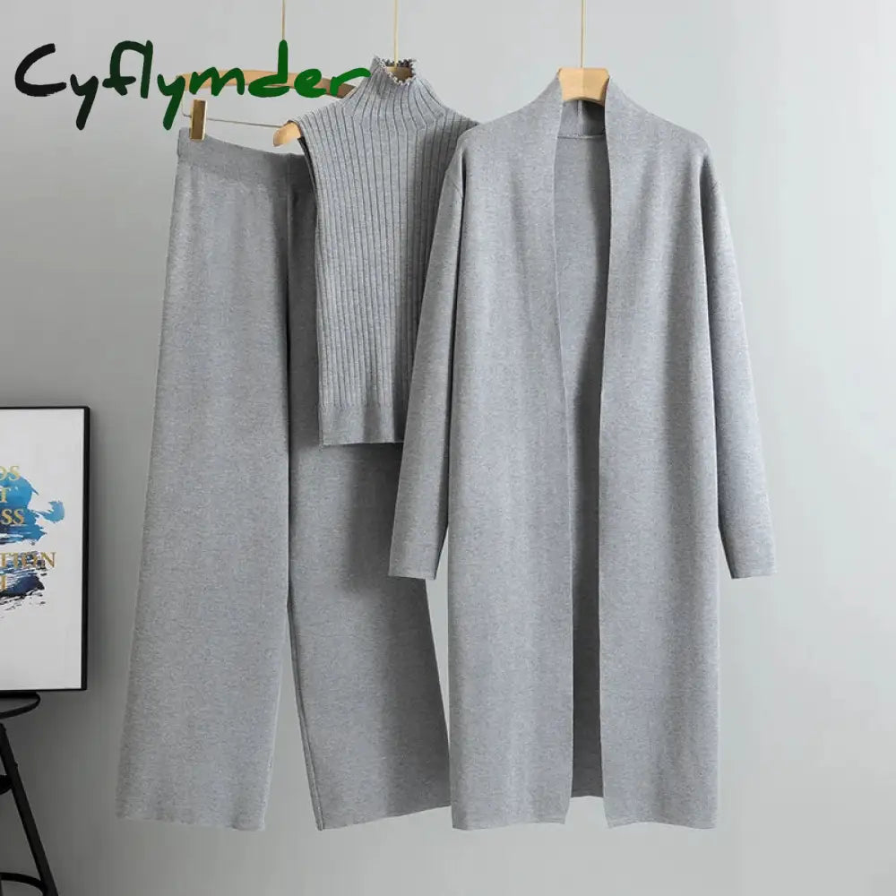 Cyflymder Spring Autumn 3 Piece Women Cardigan Tracksuits Fashion Knitted Pant Set Ladies Sweater Suit Vintage Fashion