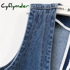 Cyflymder Spring Autumn Women’s Short Denim Vest Jacket Single Breasted Korean Slim Casual Jeans