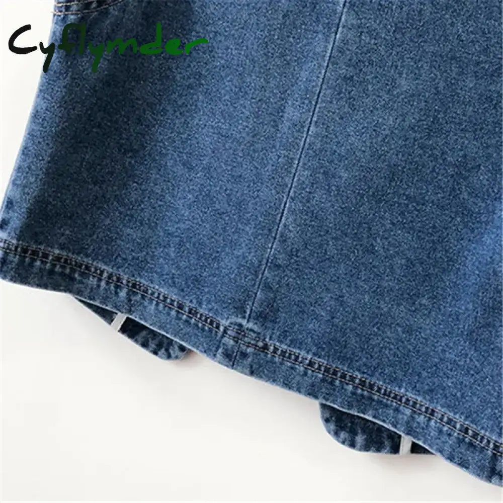 Cyflymder Spring Autumn Women’s Short Denim Vest Jacket Single Breasted Korean Slim Casual Jeans