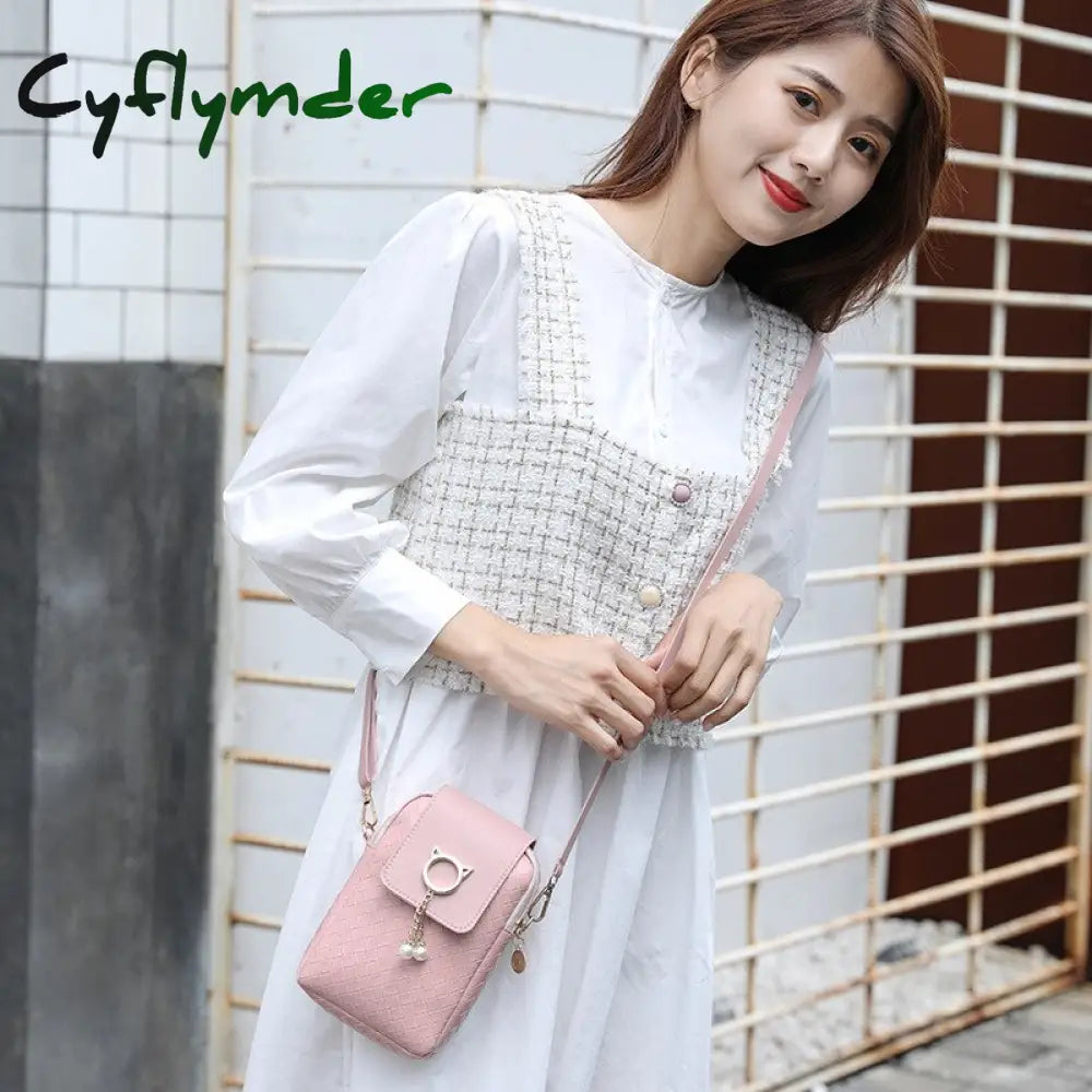 Cyflymder Spring Summer Mini Cross-Body Mobile Phone Shoulder Bag Woven Pearl Tassel Cover-Style