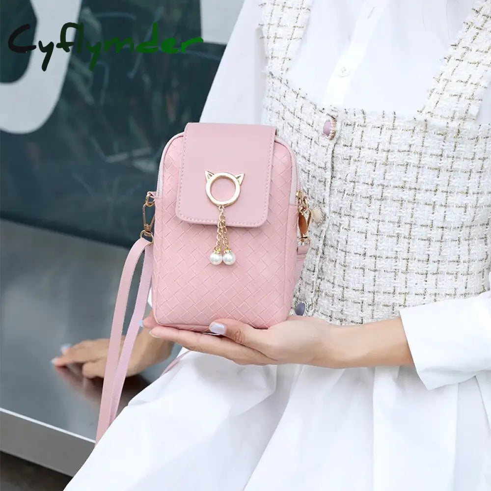 Cyflymder Spring Summer Mini Cross-Body Mobile Phone Shoulder Bag Woven Pearl Tassel Cover-Style