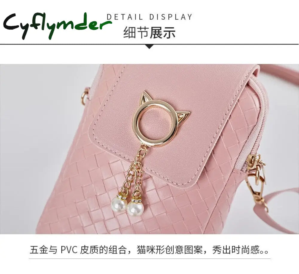 Cyflymder Spring Summer Mini Cross-Body Mobile Phone Shoulder Bag Woven Pearl Tassel Cover-Style