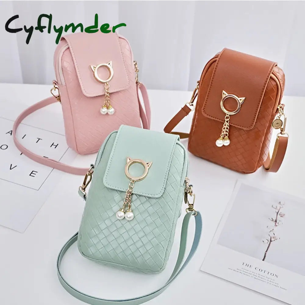 Cyflymder Spring Summer Mini Cross-Body Mobile Phone Shoulder Bag Woven Pearl Tassel Cover-Style