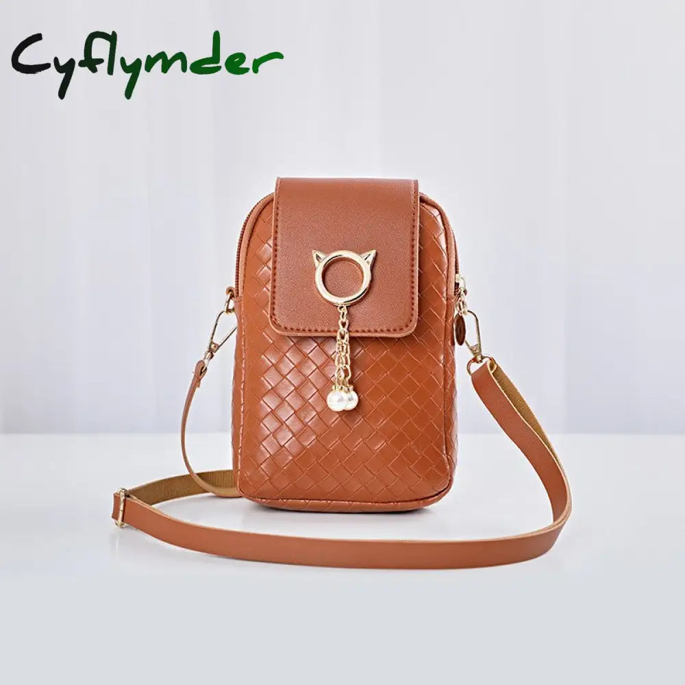 Cyflymder Spring Summer Mini Cross-Body Mobile Phone Shoulder Bag Woven Pearl Tassel Cover-Style