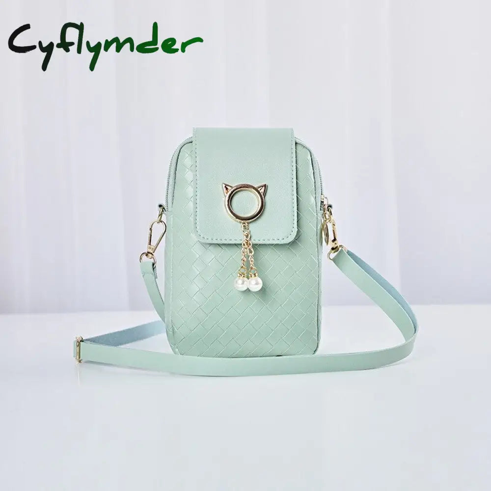 Cyflymder Spring Summer Mini Cross-Body Mobile Phone Shoulder Bag Woven Pearl Tassel Cover-Style