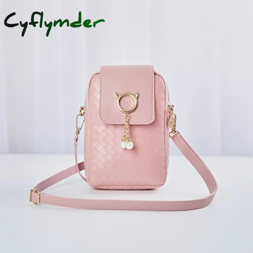 Cyflymder Spring Summer Mini Cross-Body Mobile Phone Shoulder Bag Woven Pearl Tassel Cover-Style