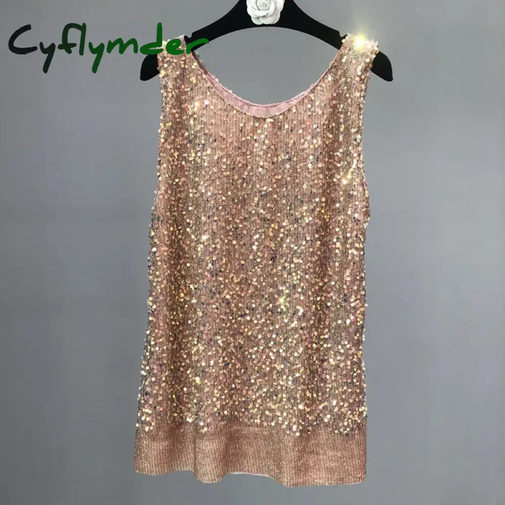 Cyflymder Spring/Summer Sleeveless Loose Tank Top Wear Trend Sequins Glitter Large Size Medium Long