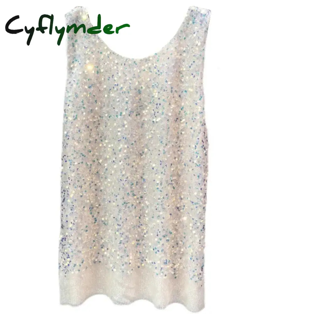 Cyflymder Spring/Summer Sleeveless Loose Tank Top Wear Trend Sequins Glitter Large Size Medium Long